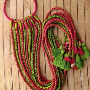Red & Parrot Green Boho Hair Strings