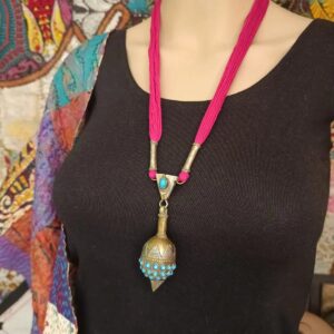 Antique Boho Afghani Dome Pendant Necklace with Firoza Beads
