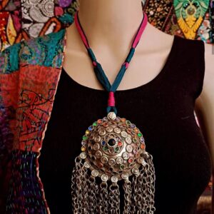 Beautiful Afghani Dhaal Pendant with Stones and Chains.