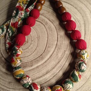 Kalamkari Fabric Necklace with Beads and Fabric Tie