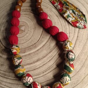 Kalamkari Fabric Necklace with Beads and Fabric Tie