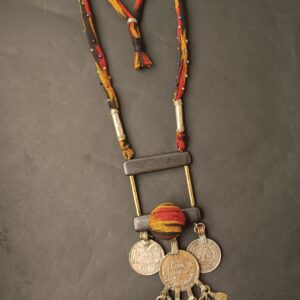 Boho Afghani Coin Necklace with Fabric Strings