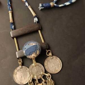 Boho Afghani Coin Necklace with Fabric Strings