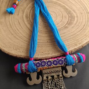 Tribal Lambani Mirror Work Necklace with Afghani Taweez