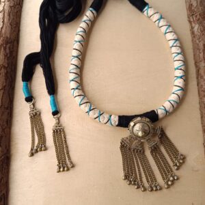 Tribal Jhoomar Pendant Choker Necklace on Thick Colorful Rope