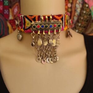 Afghani Rectangle Pendant Choker with Stones