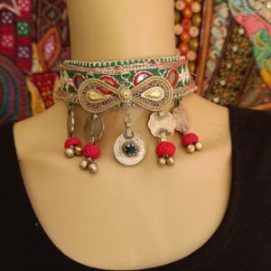 Colorful Afghani Choker with Lambani Fabric & Old Coins