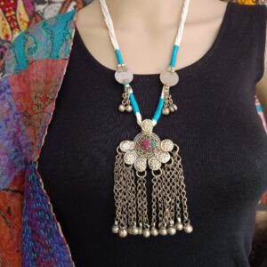 Afghani Flower Pendant with Old Coins Necklace