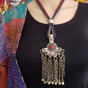 Afghani Flower Shape Pendant with Color Stones Necklace