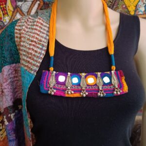 Lambani Tribal Mirror Patch Necklace with Metal Motifs