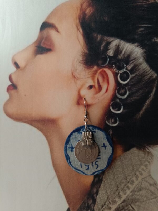 Boho Fabric Earrings with Old Coins