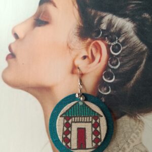 House Printed Fabric Round Earrings