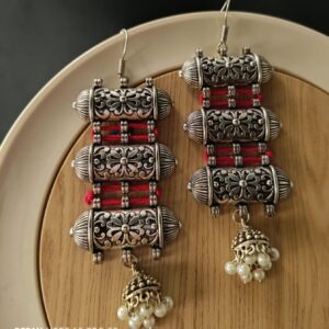 Triple Layered Oxidised Jhumka Earrings