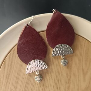 Drop Shape Leather & Oxidised Earrings