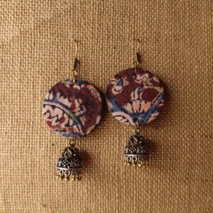 Kalamkari Fabric Earrings with Jhumki