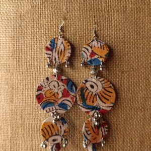 Long 3 Layer Kalamkari Fabric Earrings