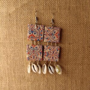 Kalamkari Double Layered Earrings with Kowrees