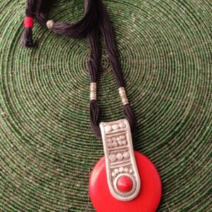 Round Red & Silver Terracotta Necklace