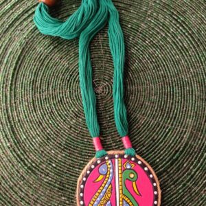 Double Peacock Painted Terracotta Necklace