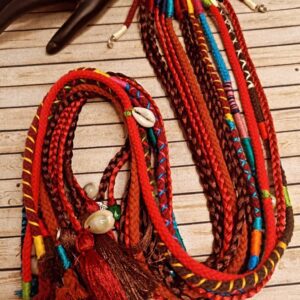 Red & Brown Gypsy Boho Hair Strings with Tassles