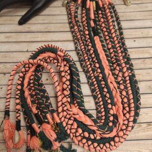 Peach & Bottle Green Choti Work Hair Strings