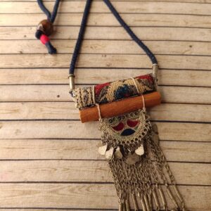 Afghani Neckpiece with Drilled Fabric Roll and Cinnamon Stick