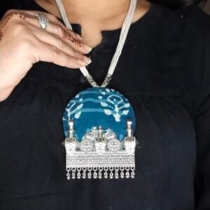 Daabu Round Fabric Necklace with Metal Pendant