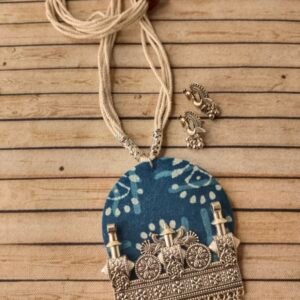 Daabu Round Fabric Necklace with Metal Pendant