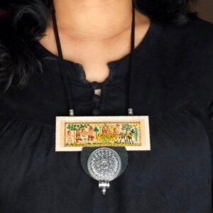 Pattachitra Necklace with Metal Pendant