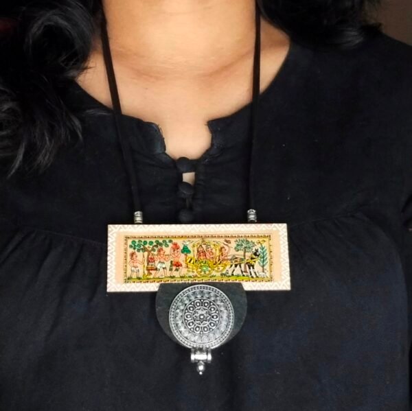 Pattachitra Necklace with Metal Pendant - Image 2