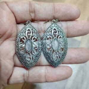 Oval Jaali with Stone Metal Earrings