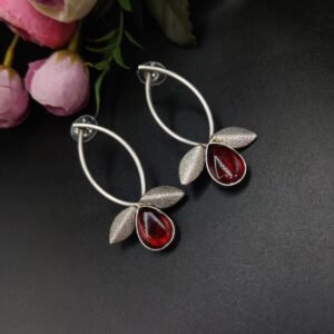 Cross Leaf with Stone Earrings