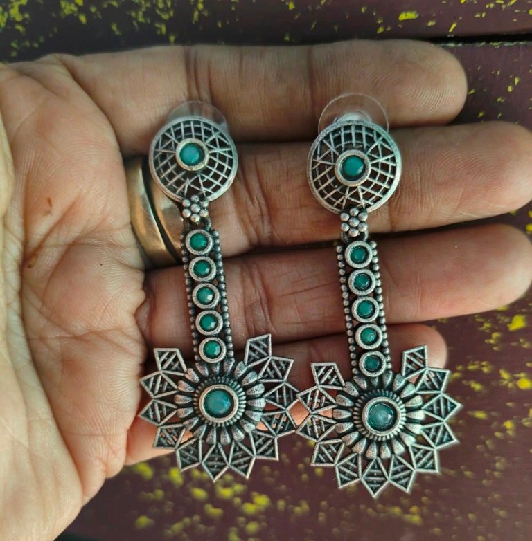 Sitar Style Earrings with Stones - Image 4