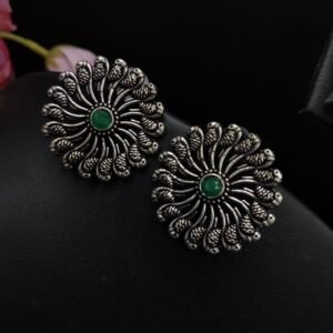 Round Flower with Center Stone Earrings