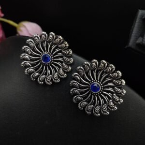 Round Flower with Center Stone Earrings