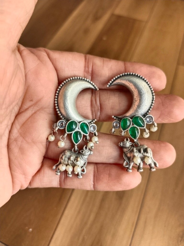 Half Moon with 3 Stones Studs