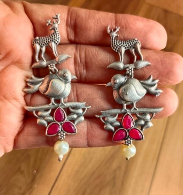 Deer on a Sparrow Earrings - Image 2