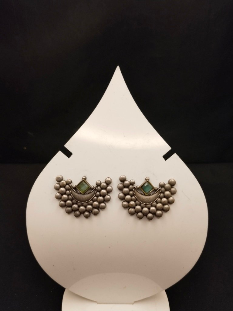 Half Moon Studs with Attached Ghungroos & Stone