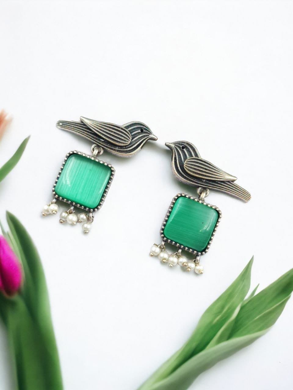 Bird with Square Monalisa Stone Earring - Image 3