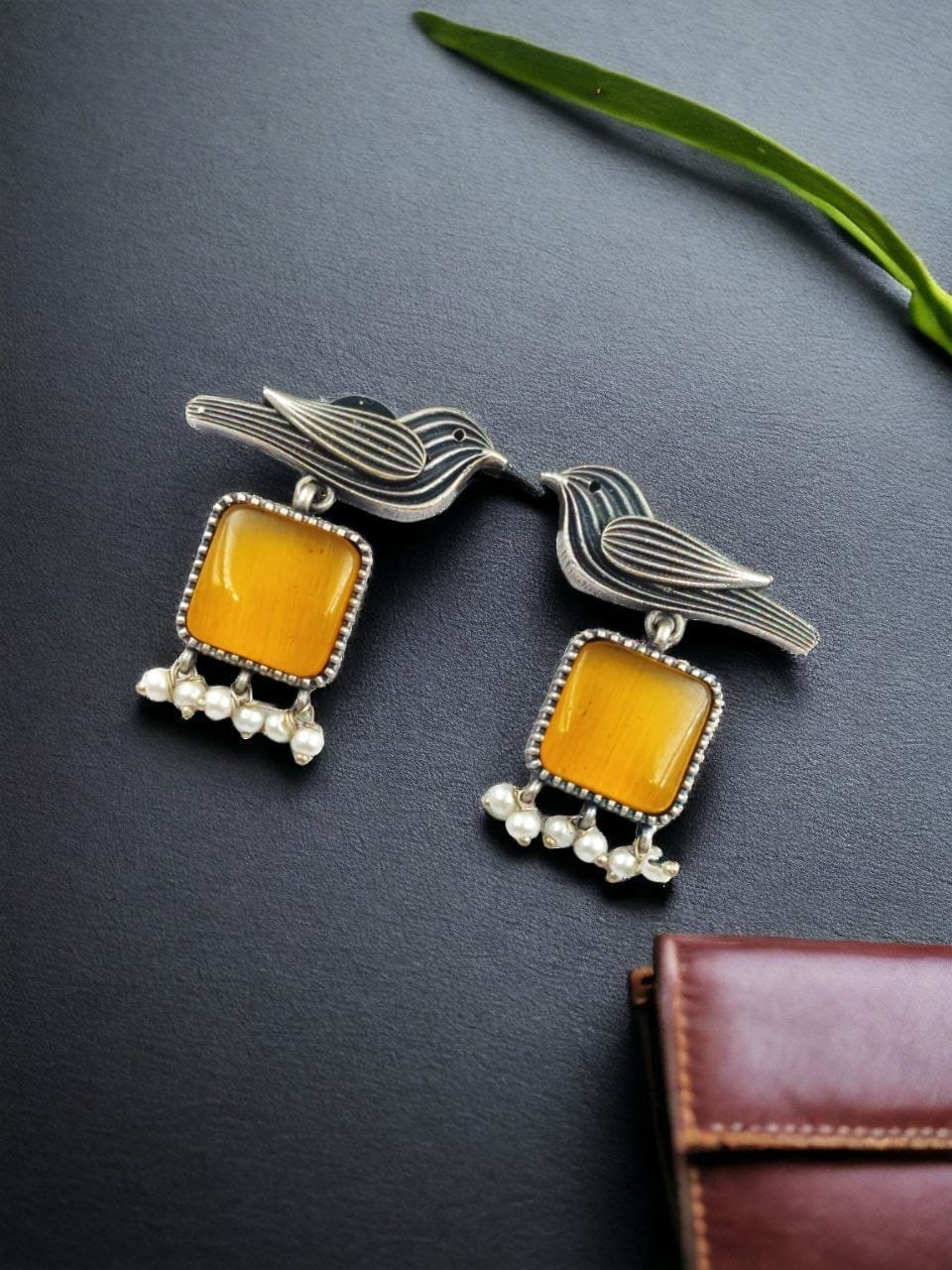 Bird with Square Monalisa Stone Earring - Image 4