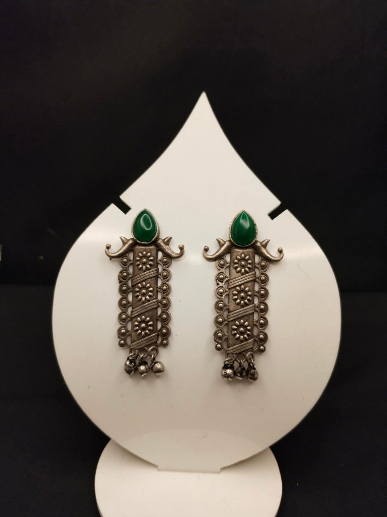 Long Rectangle Shape Earrings with Stone - Image 2