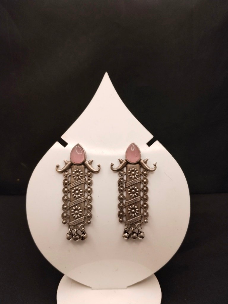 Long Rectangle Shape Earrings with Stone - Image 3