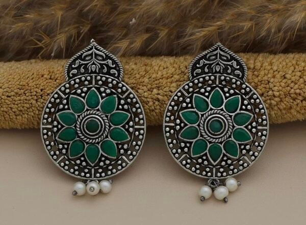 Round Earrings with Stones - Image 2