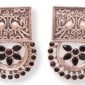 Peacock Emboss Stone Earrings