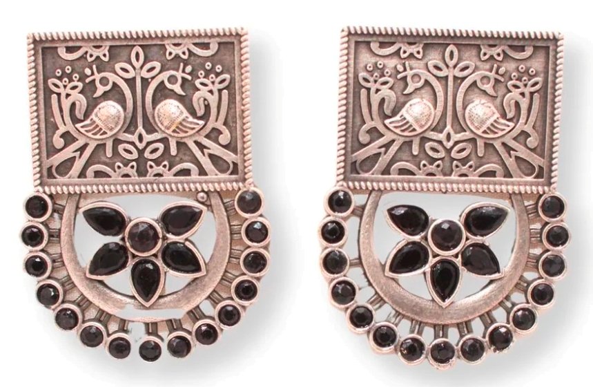 Peacock Emboss Stone Earrings