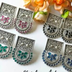 Peacock Emboss Stone Earrings
