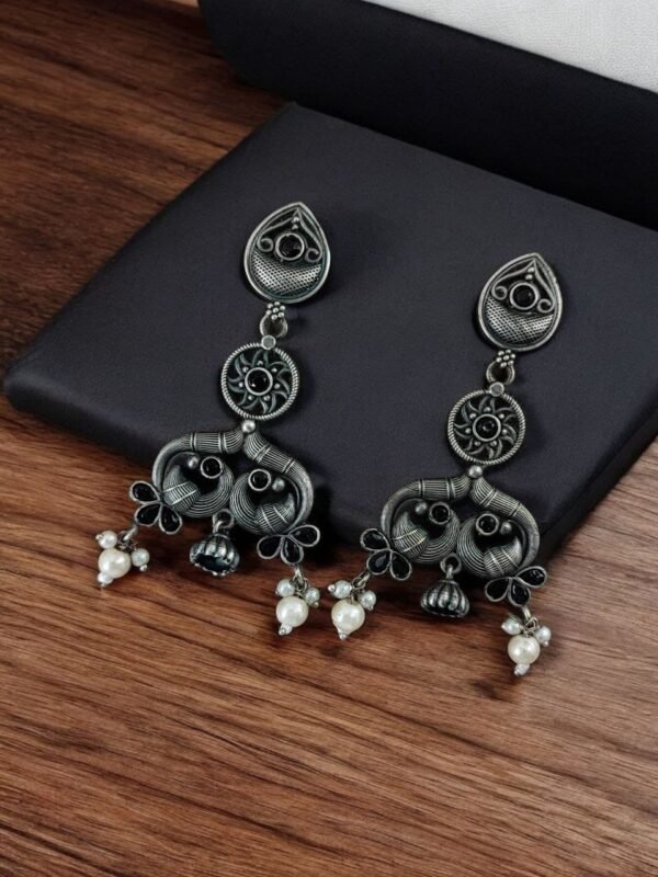Long Stud Earrings with Small Jhumki - Image 2