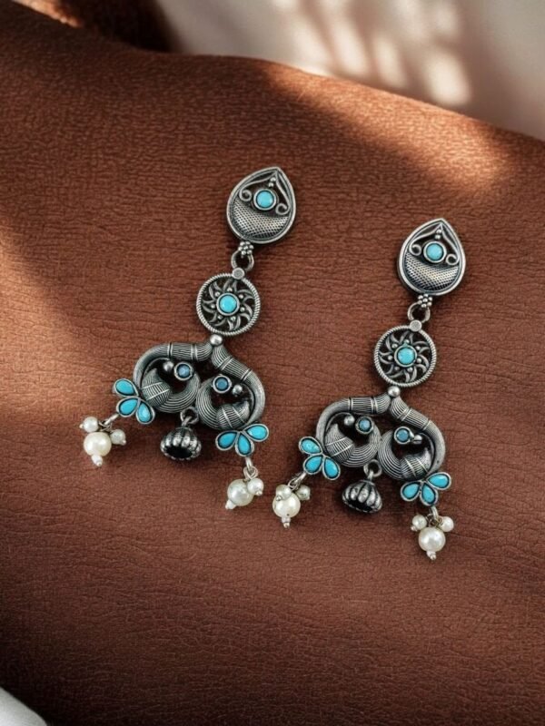 Long Stud Earrings with Small Jhumki - Image 4