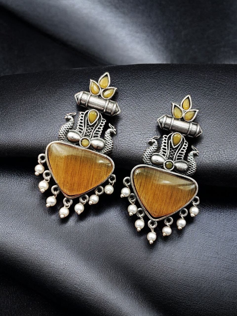 Drop Shape Stone Earrings with Peacocks - Image 4