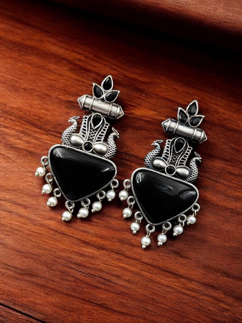 Drop Shape Stone Earrings with Peacocks - Image 2